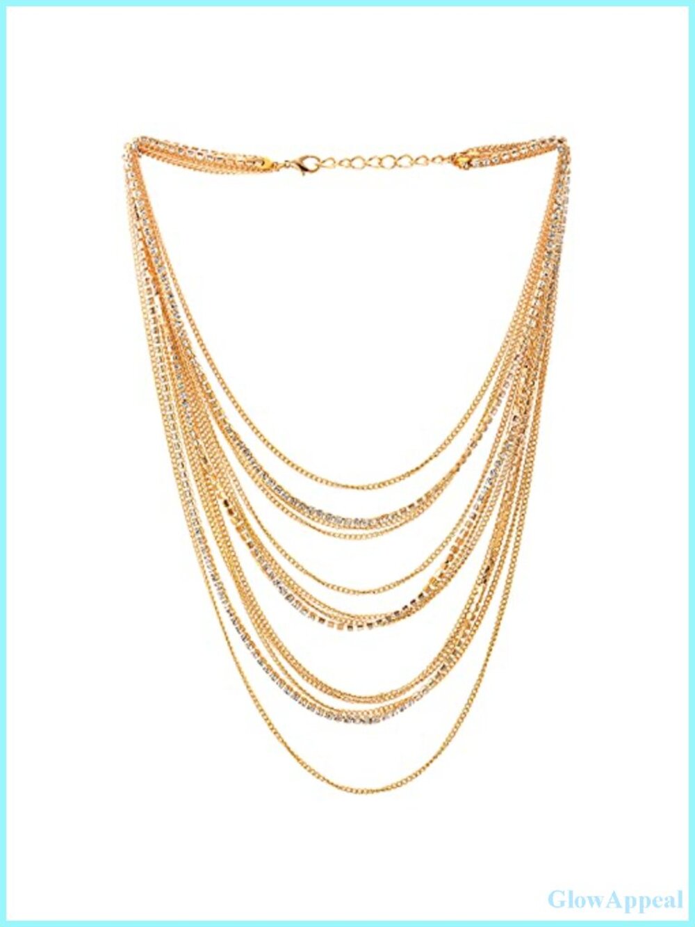 Multi-Strand Gold-Plated Rhinestone Statement Collar Necklace 15in Dress